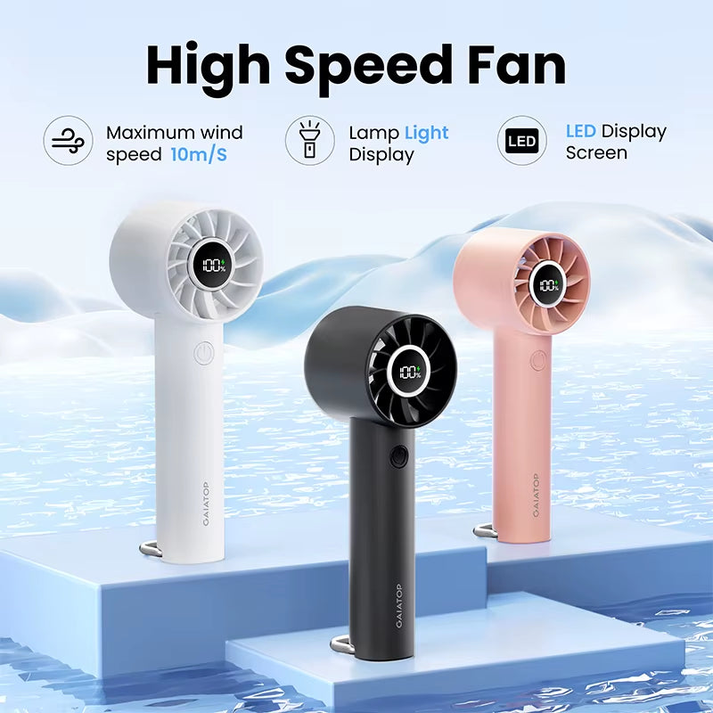 Portable Mini Fan, Handheld Fan with LED Display & Flashlight, 3 Speeds 2000Mah USB Rechargeable Battery Fan